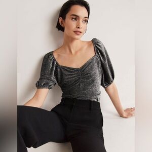 NEW!! Boden Women's‎ Ruched Sparkle Jersey Top Puff Sleeves